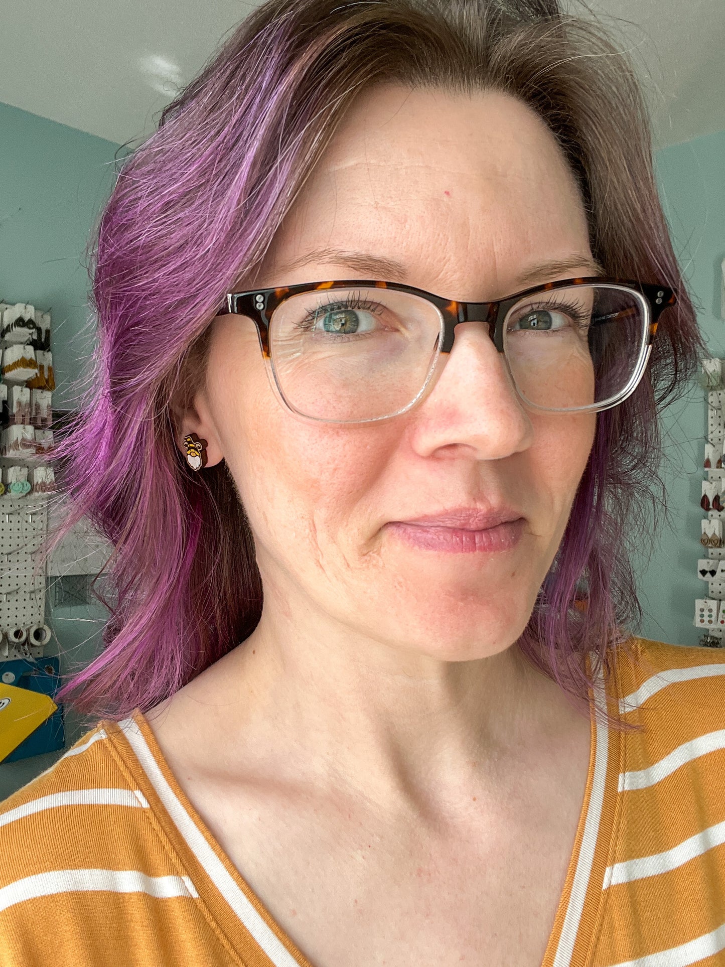 Hand Painted Gnome Bee Wood Earrings: Choose Dangles or Studs