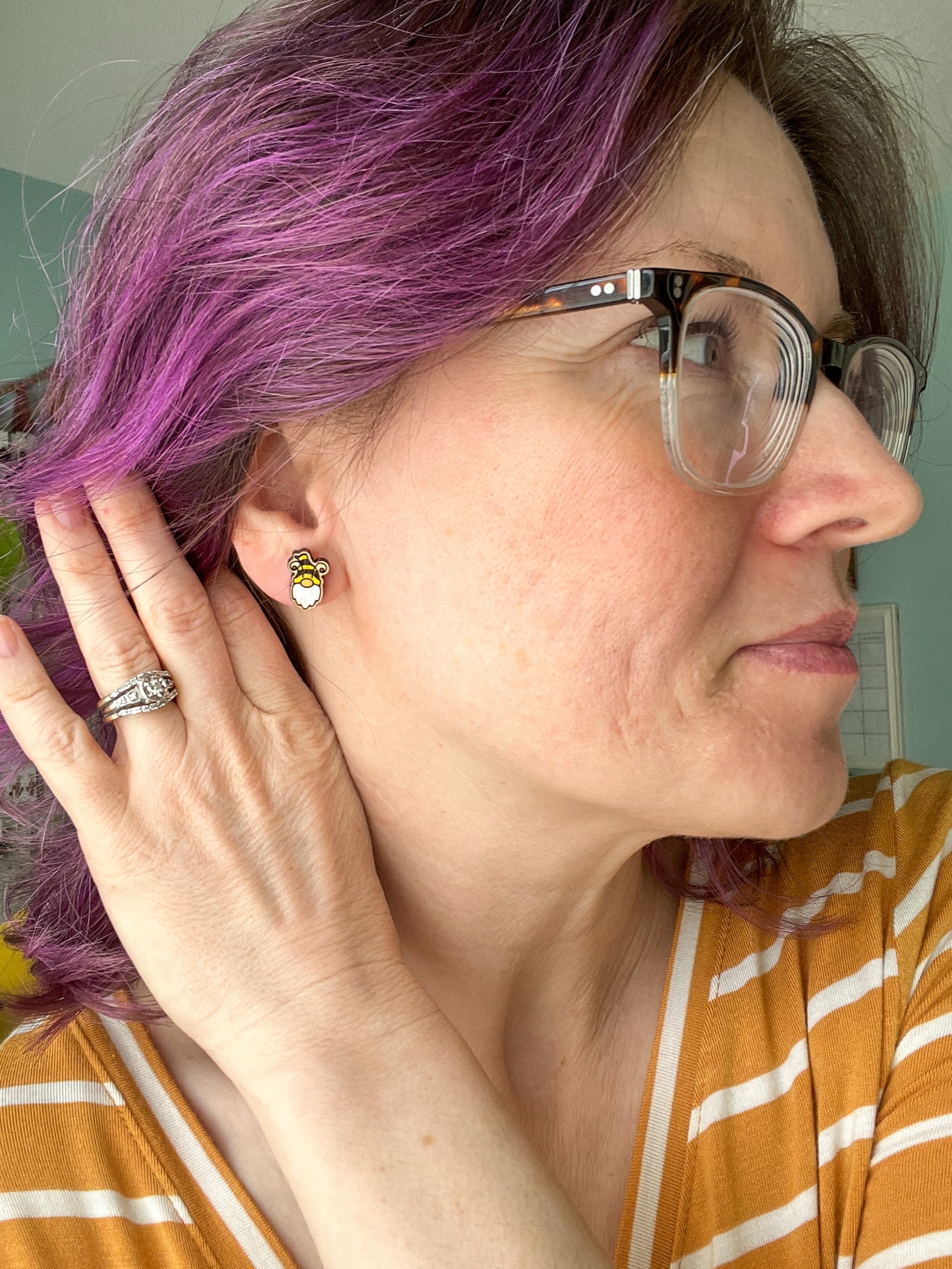 Hand Painted Gnome Bee Wood Earrings: Choose Dangles or Studs