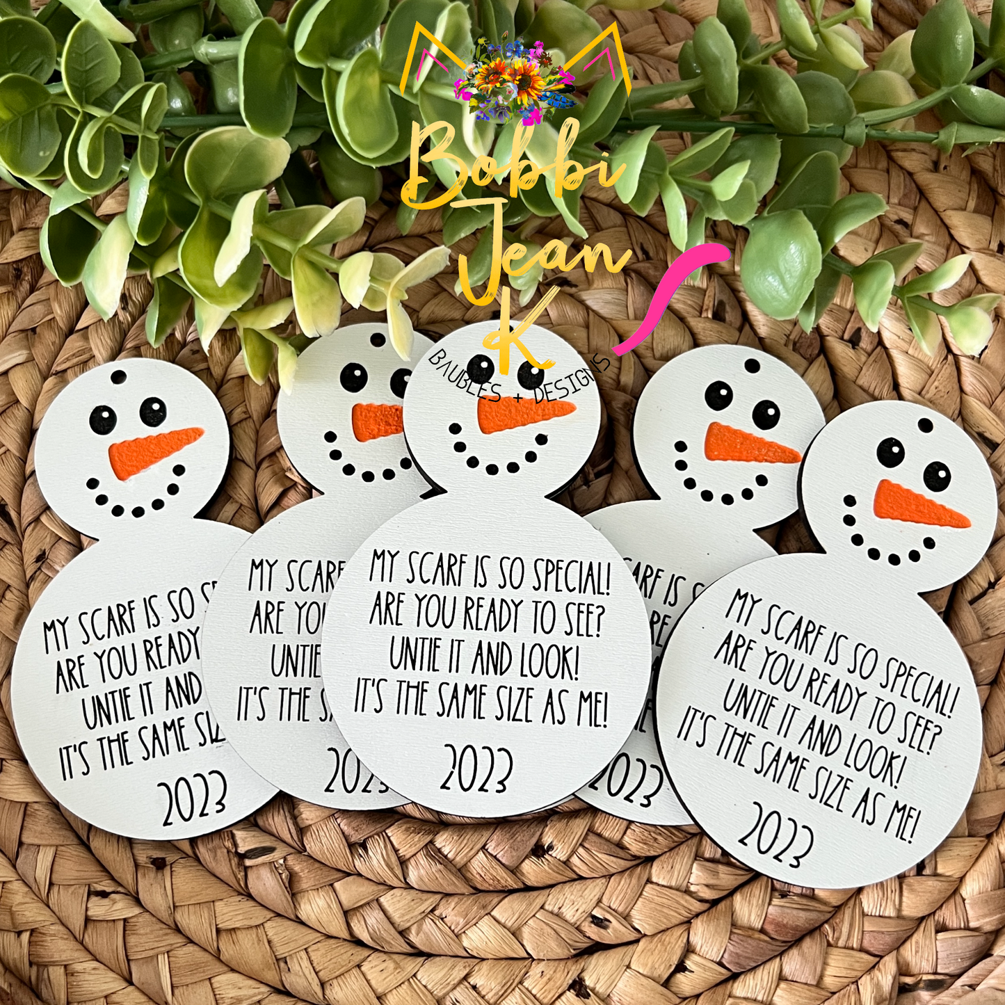 Snowman Growth Wood Ornament: Choose Red or Green Twine