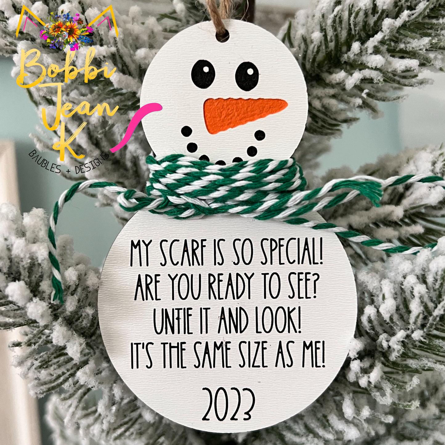 Snowman Growth Wood Ornament: Choose Red or Green Twine