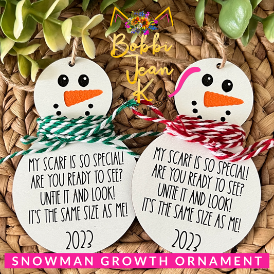 SALE: 2023 Snowman Growth Wood Ornament: Choose Red or Green Twine (Was $14)