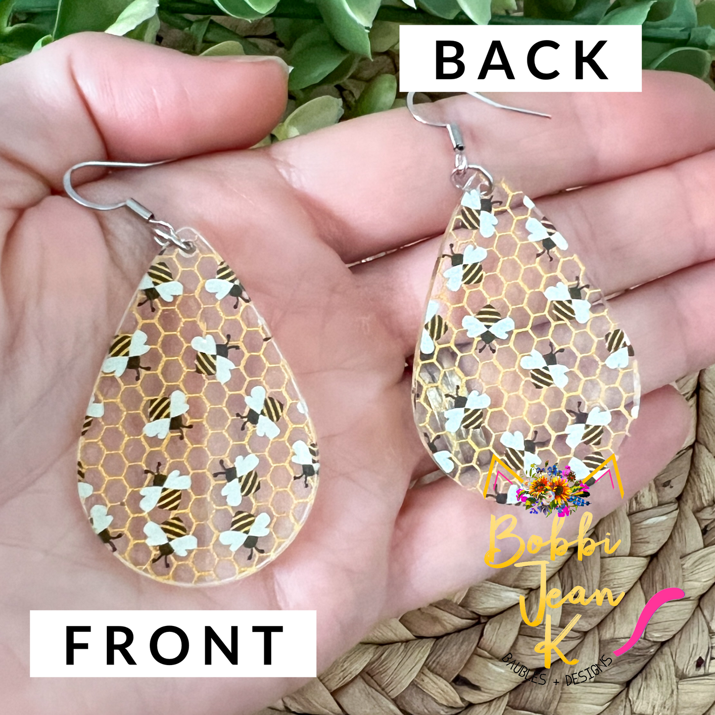 Mini Bee & Honeycomb Acrylic Teardrop Earrings