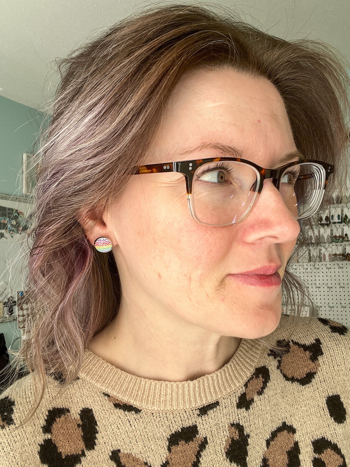 SALE: Trick or Teach Glass Studs 12mm: Choose Silver or Gold Settings - ONLY 2 LEFT