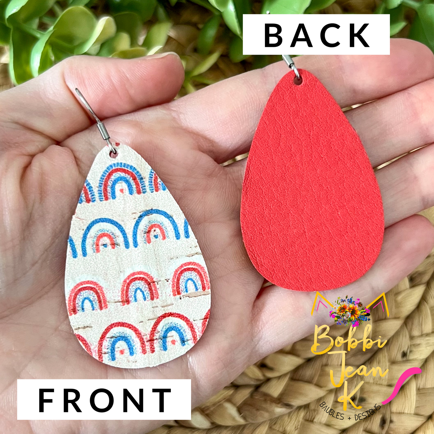 Patriotic Retro Rainbow Cork on Leather Earrings: Choose From 2 Shape Options - LAST CHANCE