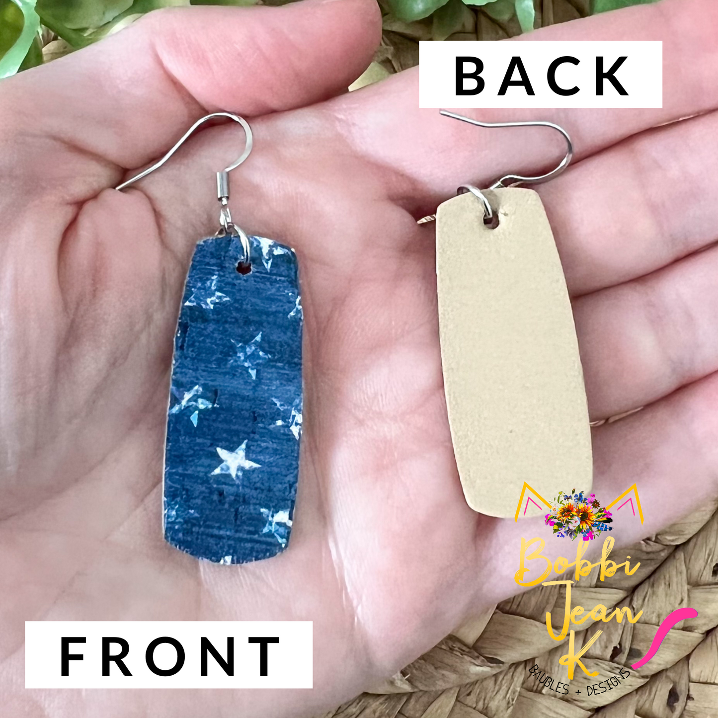 Denim Stars Cork on Leather Earrings: Choose From 3 Styles