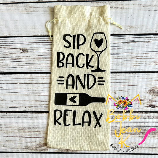 Wine Gift Bag: Sip Back and Relax - Ivory/Cream
