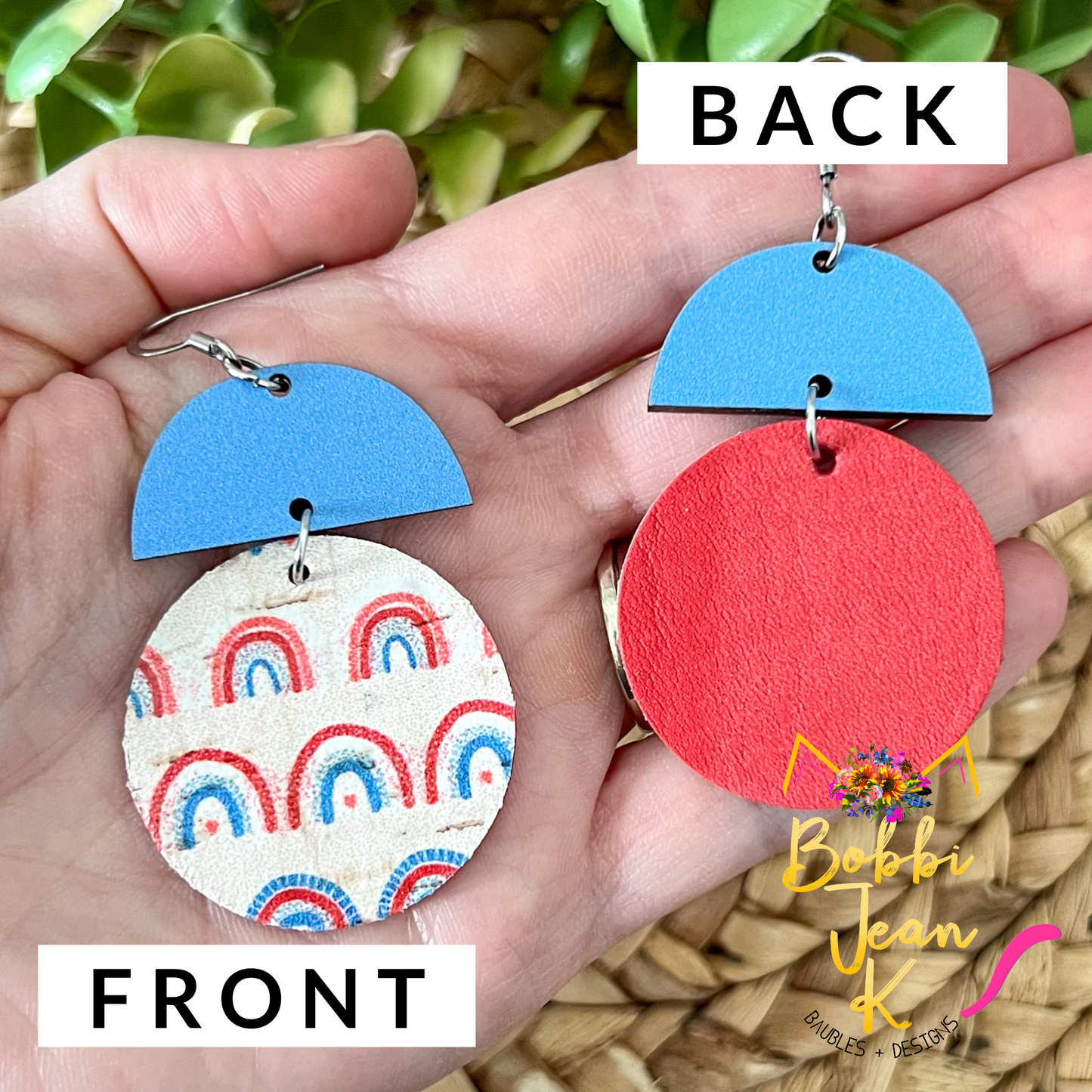 Patriotic Retro Rainbow Cork on Leather Earrings: Choose From 2 Shape Options - LAST CHANCE