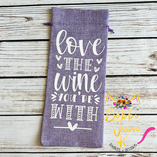 Wine Gift Bag: Love the Wine You're With - Light Purple