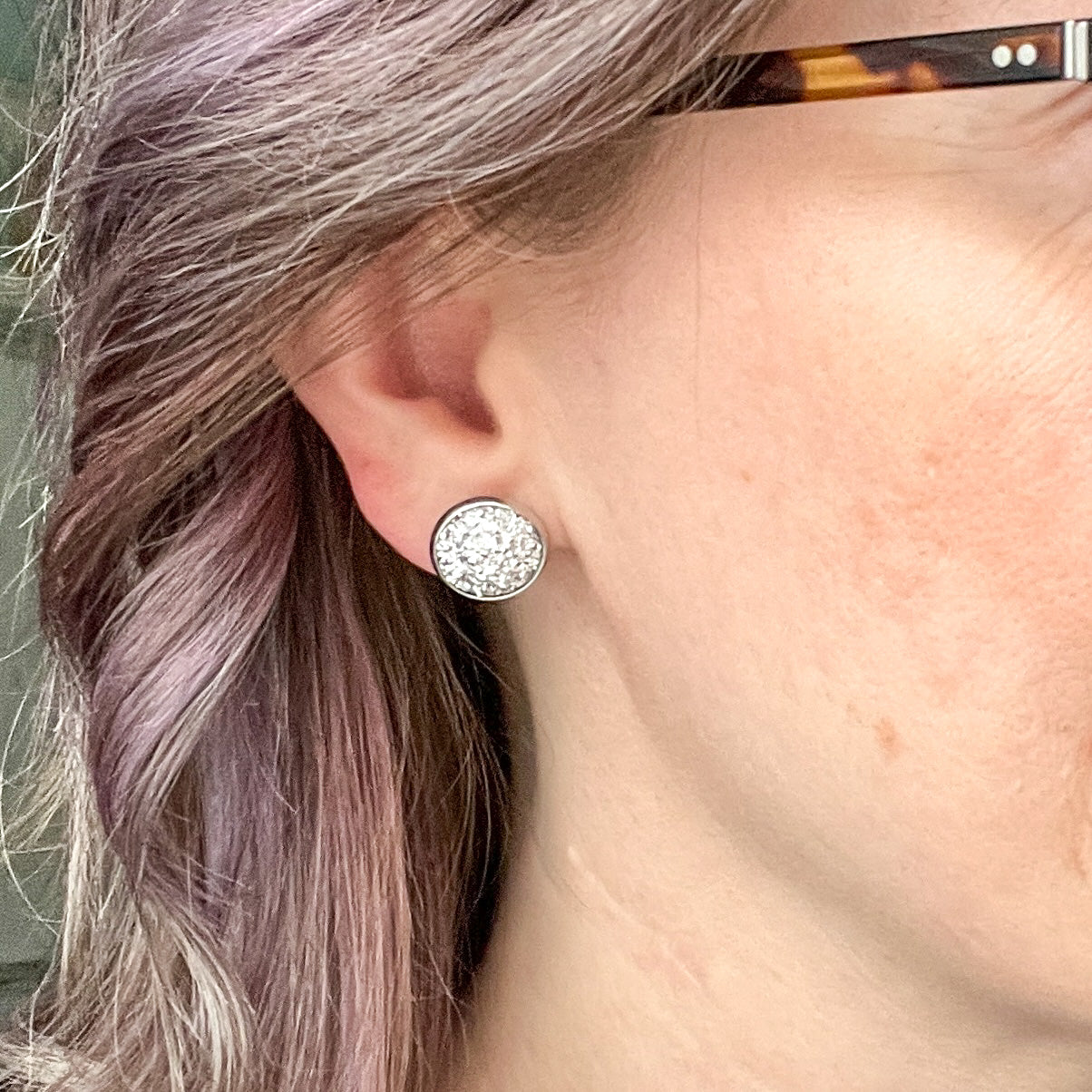 Magenta Sparkle Faux Druzy Studs 12mm: Choose Silver or Gold Settings