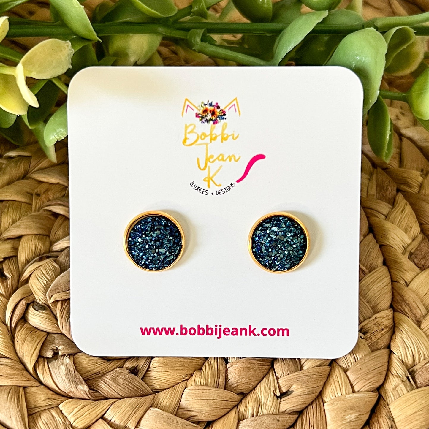 Midnight Blue Faux Druzy Studs 12mm: Choose Silver or Gold Settings