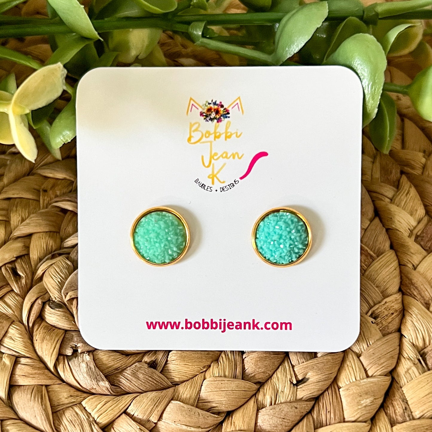 SALE: Sea Foam Frosted Faux Druzy Studs 12mm: Choose Silver or Gold Settings