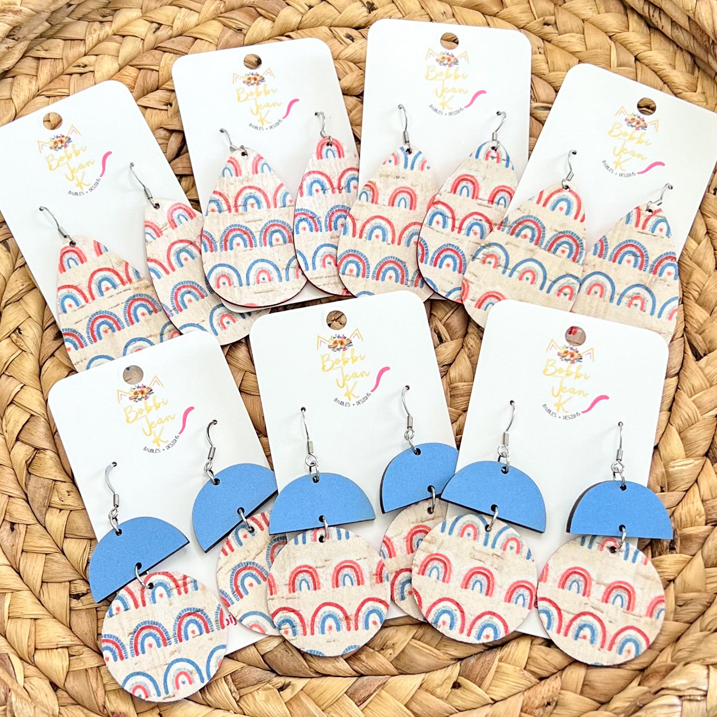 Patriotic Retro Rainbow Cork on Leather Earrings: Choose From 2 Shape Options - LAST CHANCE