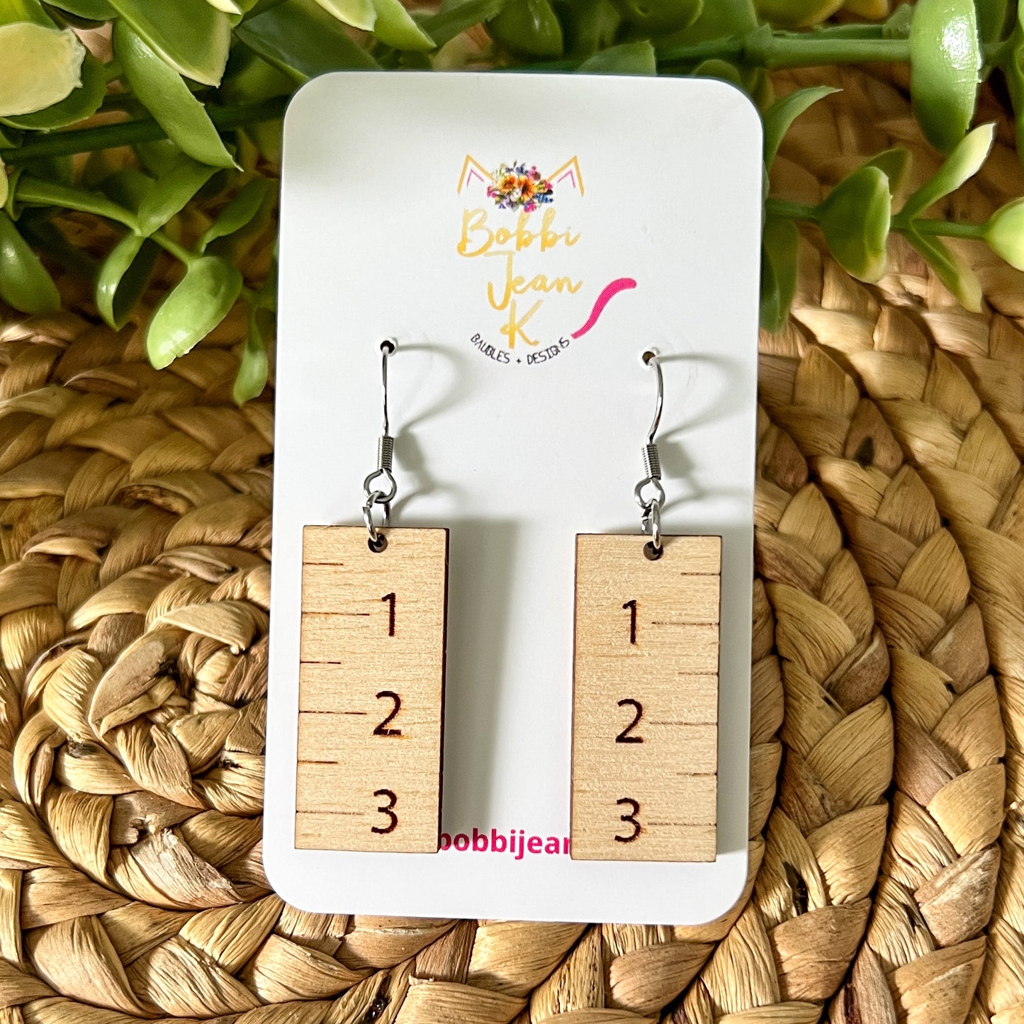 Ruler Wood Earrings: Choose From 2 Wood Options