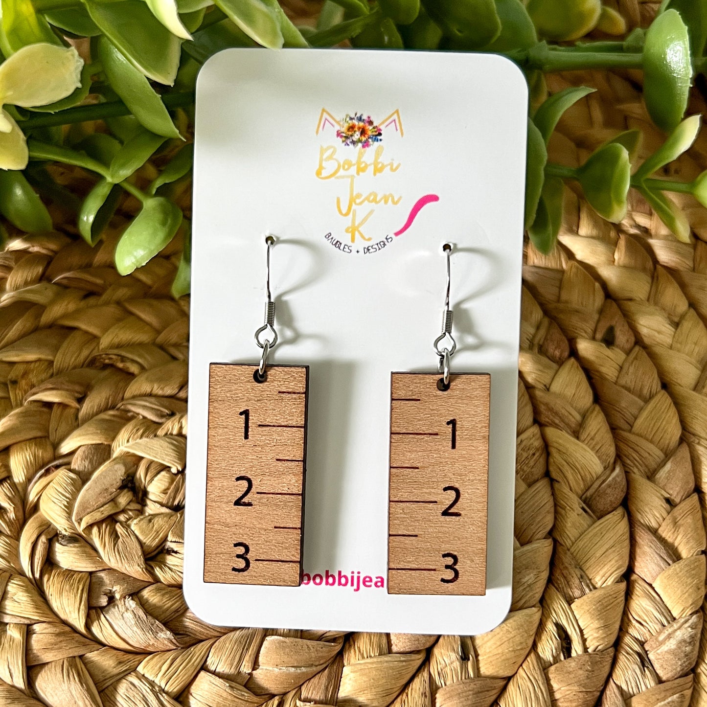 Ruler Wood Earrings: Choose From 2 Wood Options