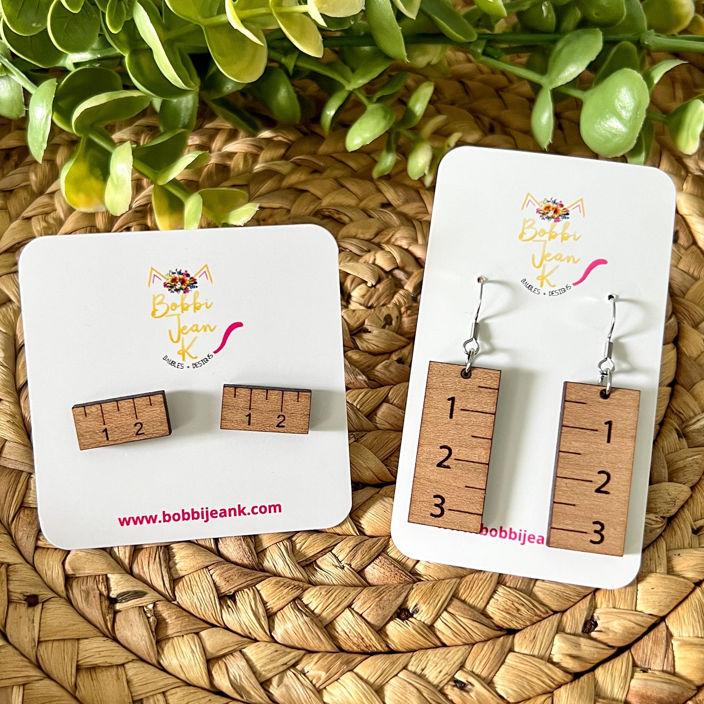 Ruler Wood Earrings: Choose From 2 Wood Options