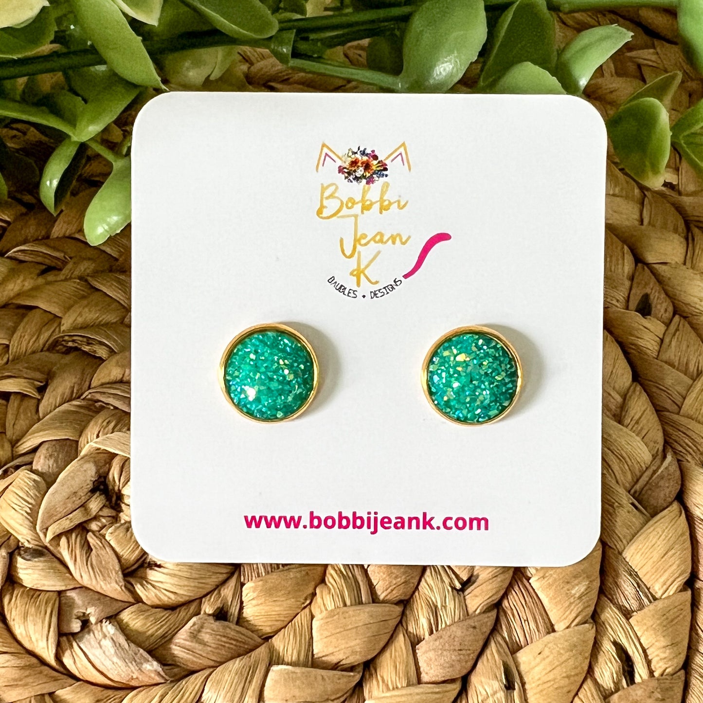 SALE: Aqua Sparkle Frosted Faux Druzy Studs 12mm: Choose Silver or Gold Settings - LOW STOCK