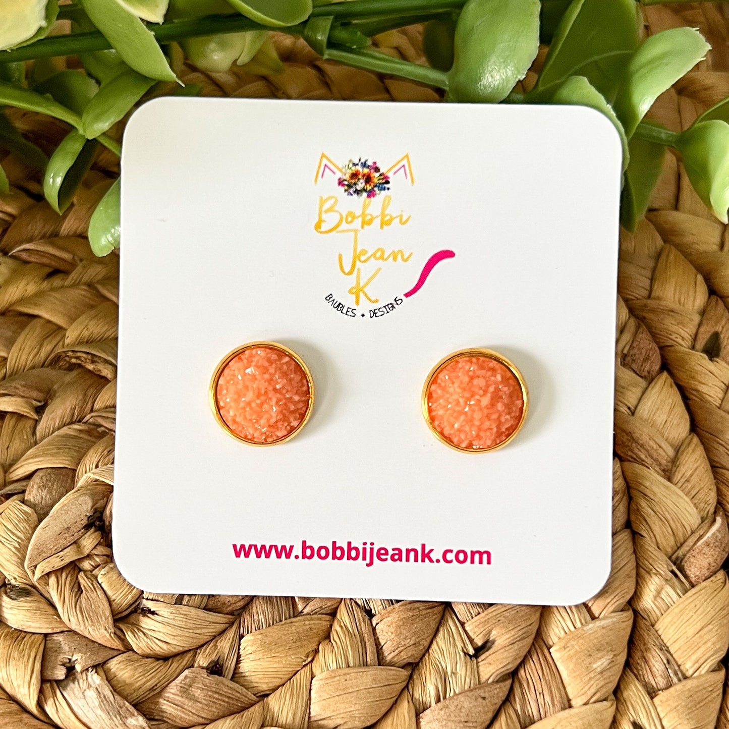 SALE: Honey Frosted Faux Druzy Studs 12mm: Choose Silver or Gold Settings - LOW STOCK