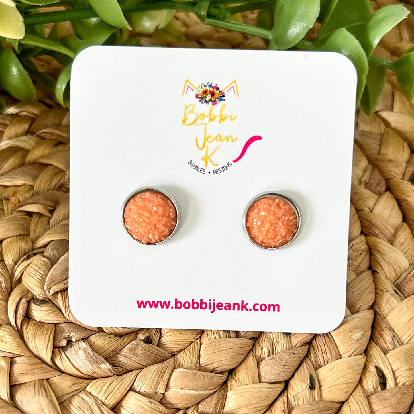 SALE: Honey Frosted Faux Druzy Studs 12mm: Choose Silver or Gold Settings - LOW STOCK