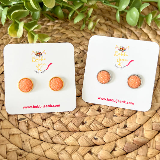 SALE: Honey Frosted Faux Druzy Studs 12mm: Choose Silver or Gold Settings - LOW STOCK