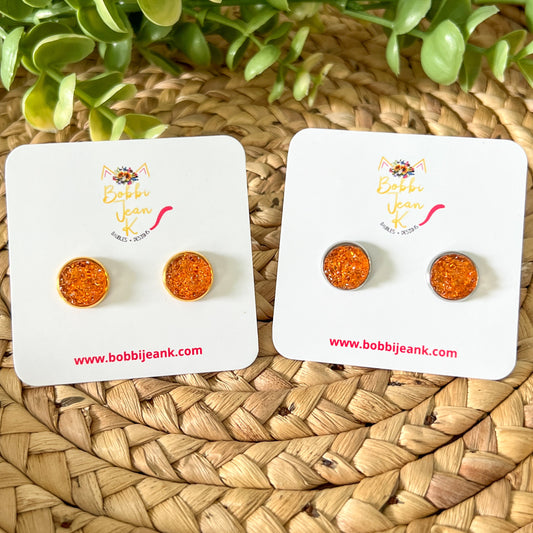 SALE: Orange "Ice" Faux Druzy Studs 12mm: Choose Silver or Gold Settings - ONLY 2 LEFT