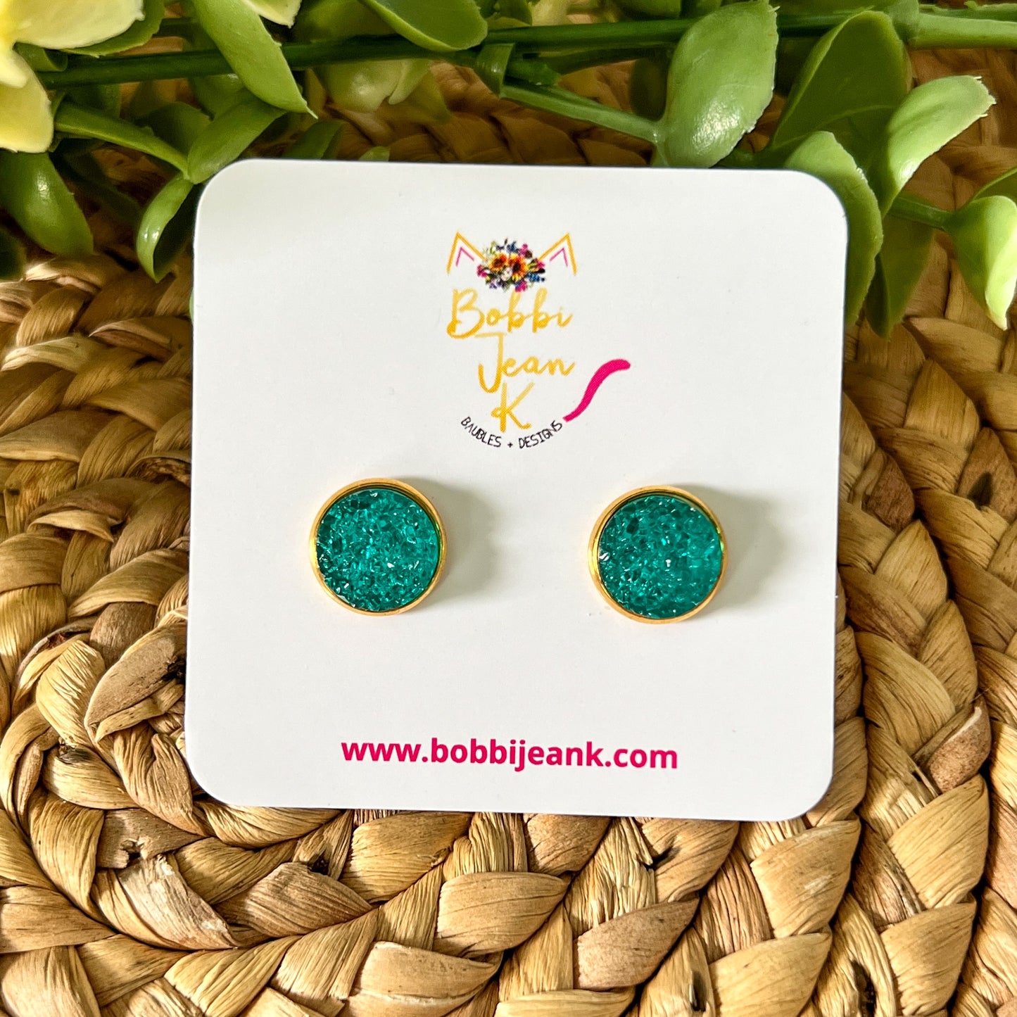 SALE: Turquoise "Ice" Faux Druzy Studs 12mm: Choose Silver or Gold Settings - ONLY ONE LEFT