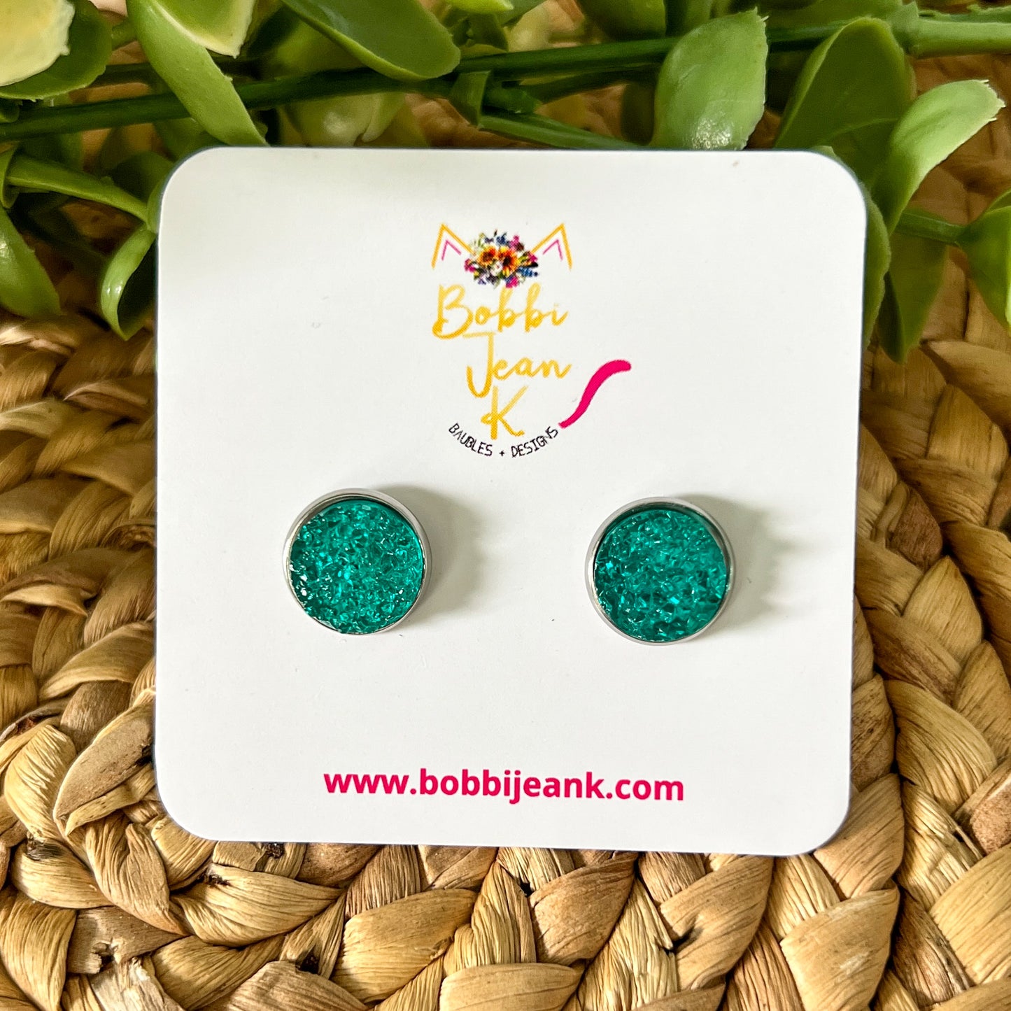 SALE: Turquoise "Ice" Faux Druzy Studs 12mm: Choose Silver or Gold Settings - ONLY ONE LEFT