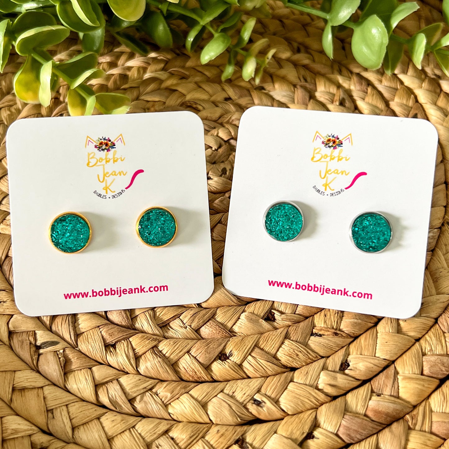 SALE: Turquoise "Ice" Faux Druzy Studs 12mm: Choose Silver or Gold Settings - ONLY ONE LEFT