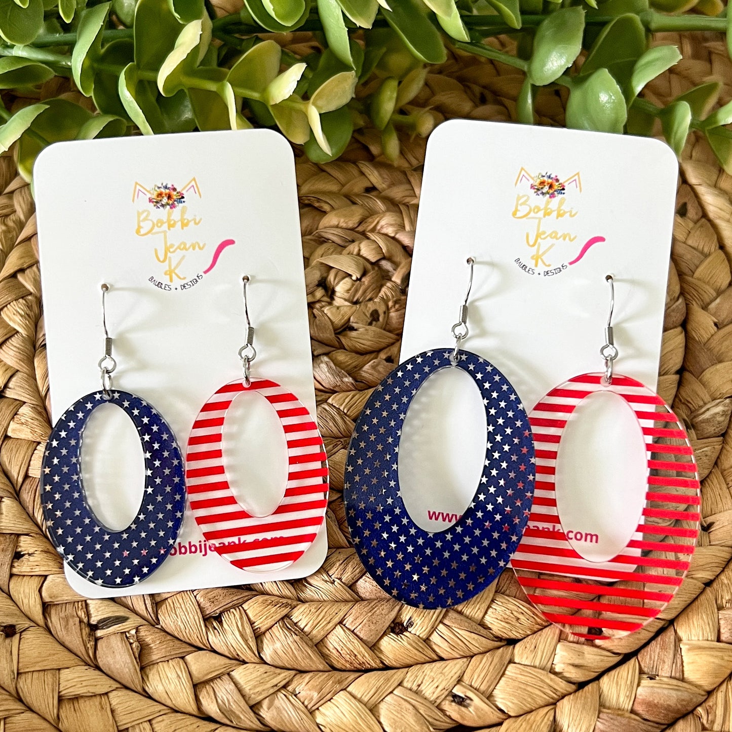 Stars & Stripes Duo Oval Acrylic Earrings: Choose From 2 Sizes