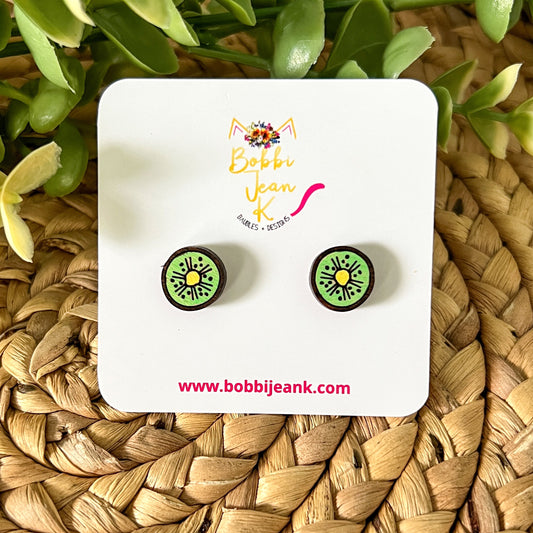 Hand Painted Kiwi Fruit Wood Studs