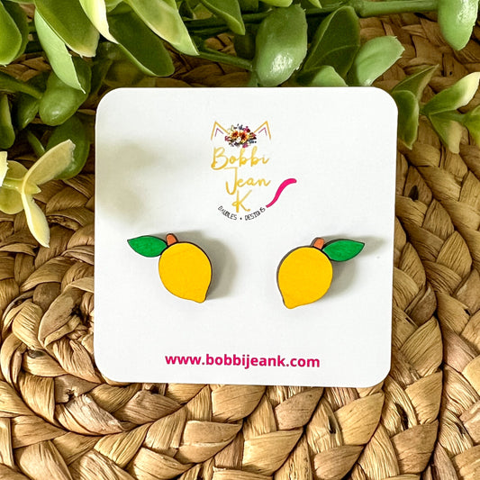 Hand Painted Lemon Fruit Wood Studs