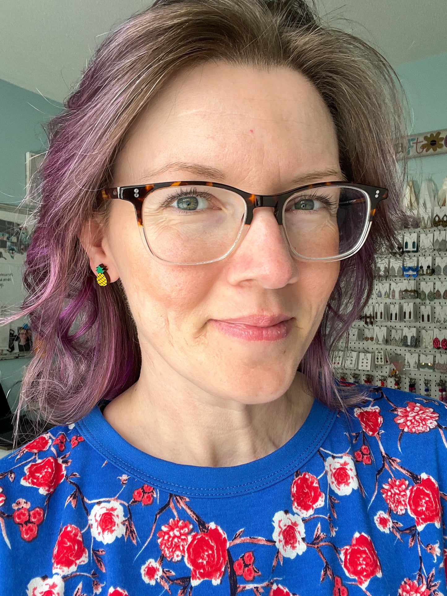 Hand Painted Pineapple Wood Earrings: Choose From Dangle or Stud