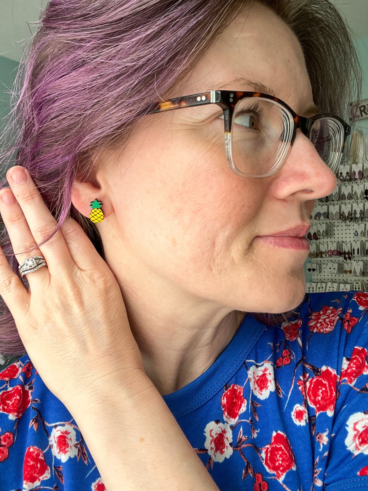 Hand Painted Pineapple Wood Earrings: Choose From Dangle or Stud