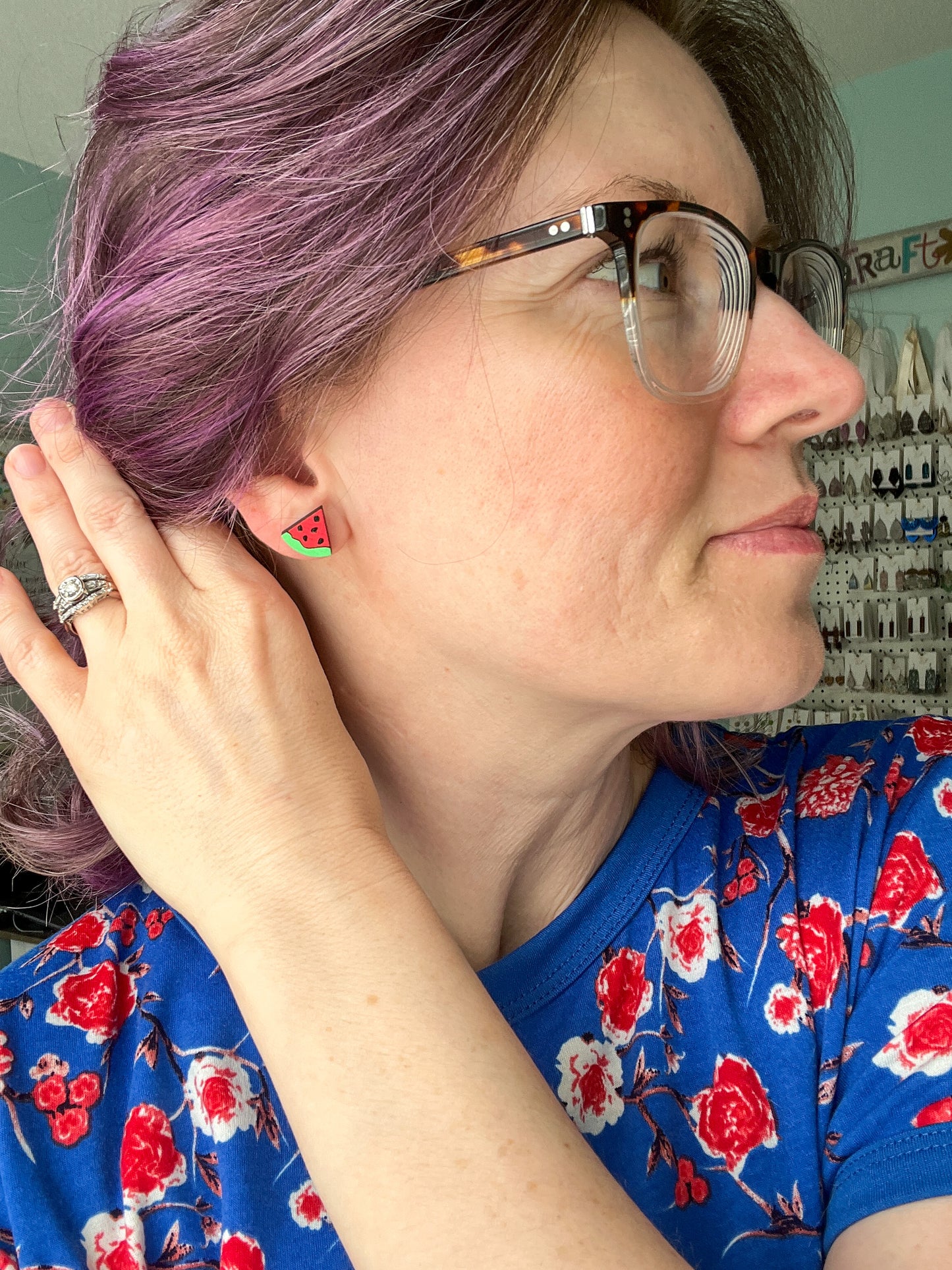 Hand Painted Watermelon Wood Earrings: Choose From Dangle or Stud