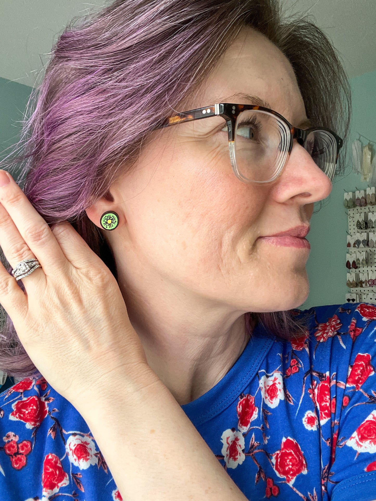 Hand Painted Kiwi Fruit Wood Studs