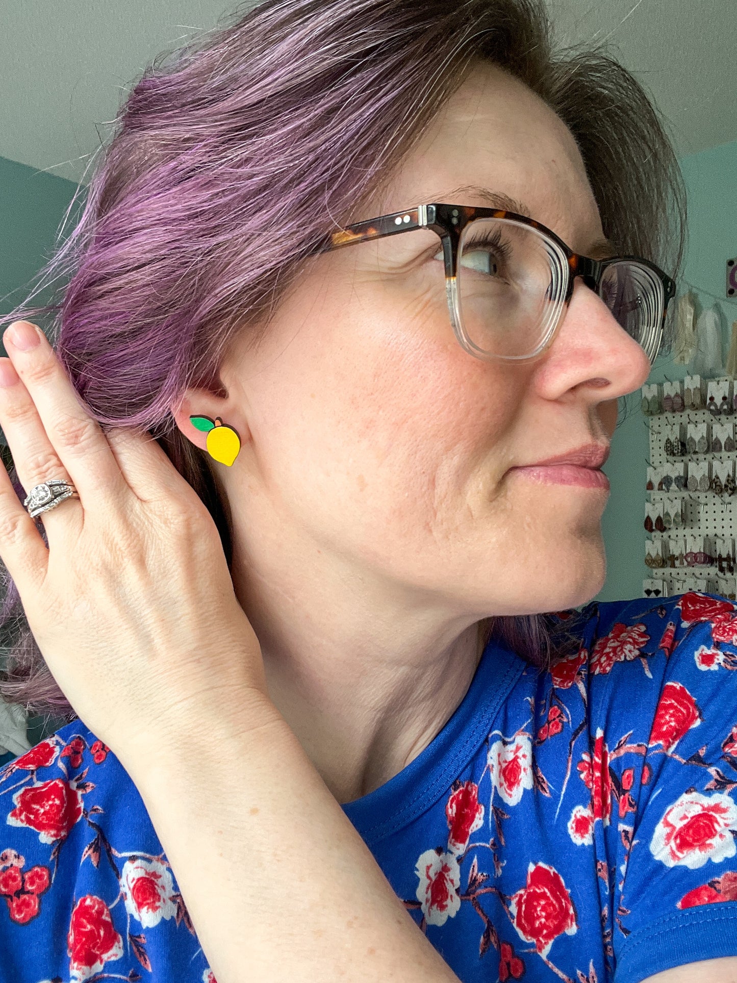Hand Painted Lemon Fruit Wood Studs