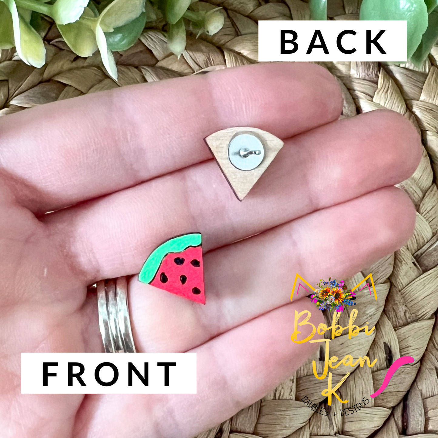 Hand Painted Watermelon Wood Earrings: Choose From Dangle or Stud