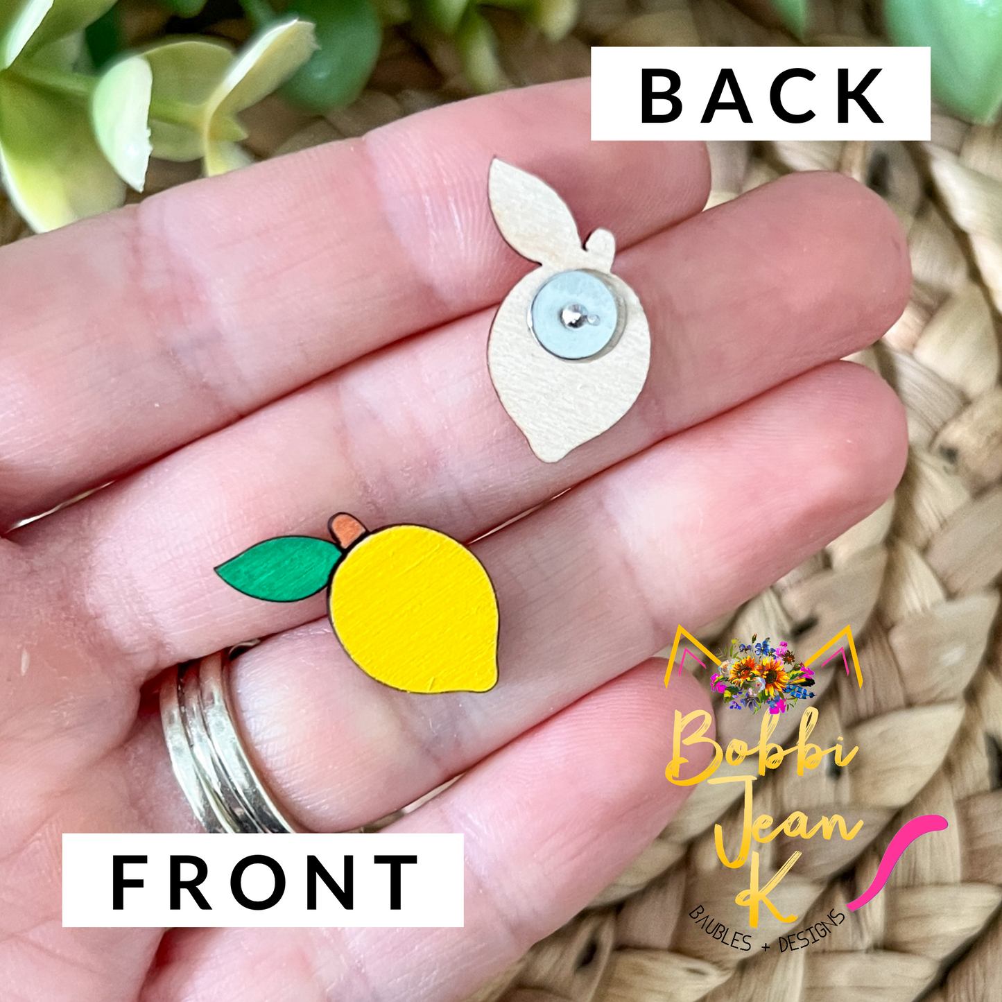 Hand Painted Lemon Fruit Wood Studs