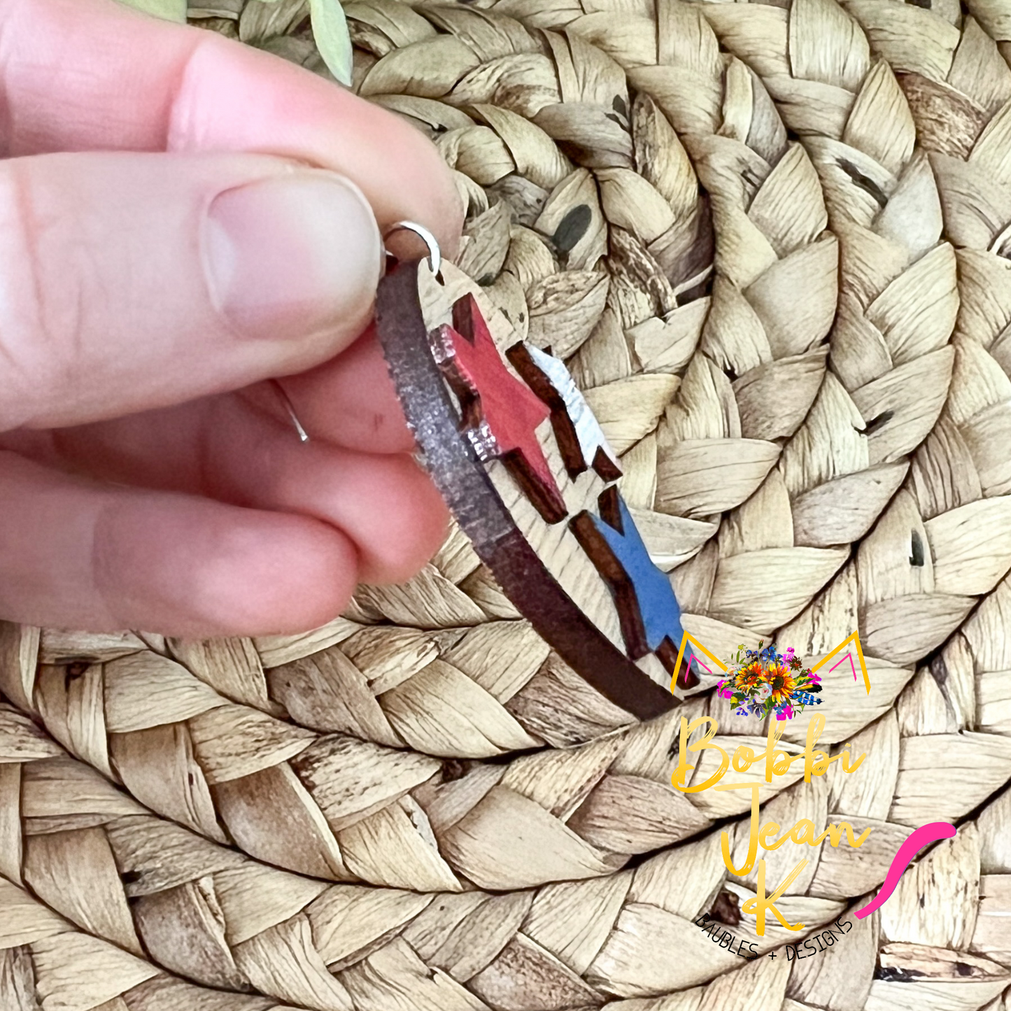 Distressed Stars Hand Painted Wood Inverted Teardrop Earrings