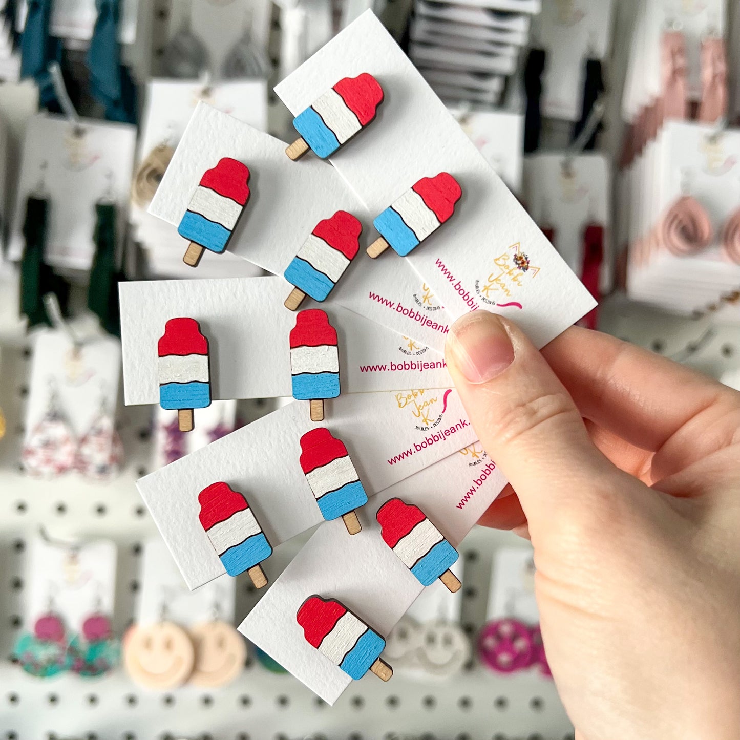 Hand Painted Patriotic Wood Popsicle Earrings: Choose From Dangle or Stud