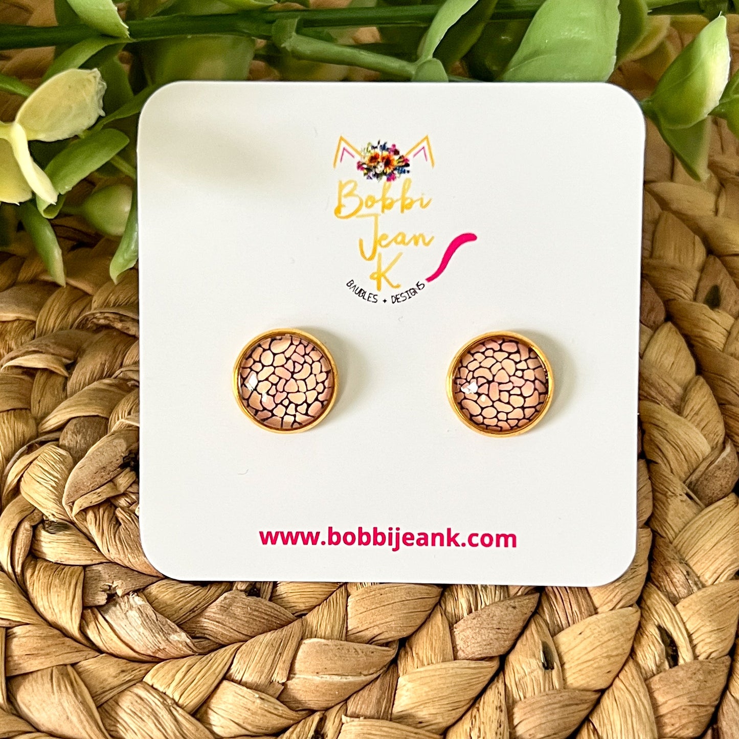 SALE: Blush Pink Geometric Glass Studs 12mm: Choose Silver or Gold Settings - ONLY 2 LEFT