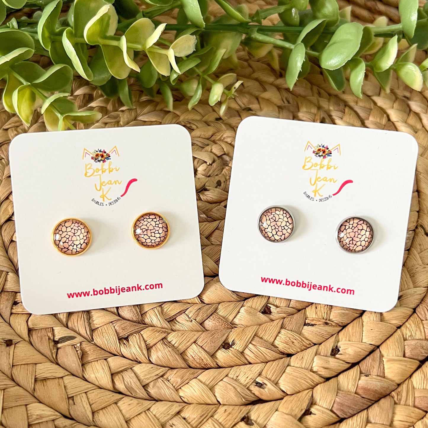 SALE: Blush Pink Geometric Glass Studs 12mm: Choose Silver or Gold Settings - ONLY 2 LEFT