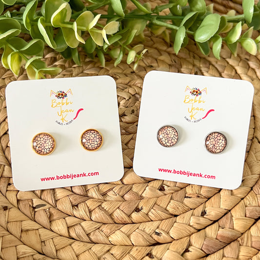 SALE: Blush Pink Geometric Glass Studs 12mm: Choose Silver or Gold Settings - ONLY 2 LEFT