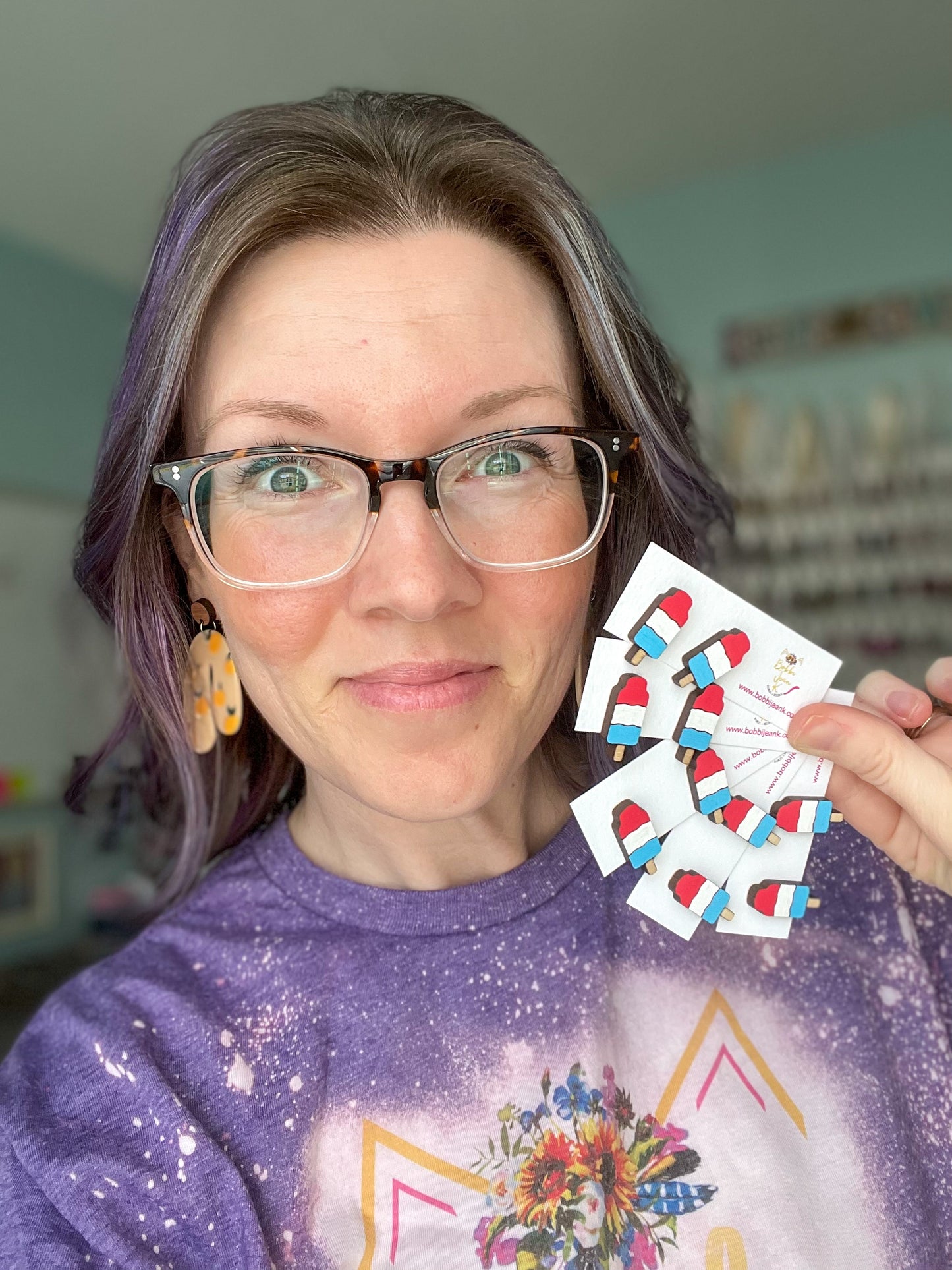 Hand Painted Patriotic Wood Popsicle Earrings: Choose From Dangle or Stud