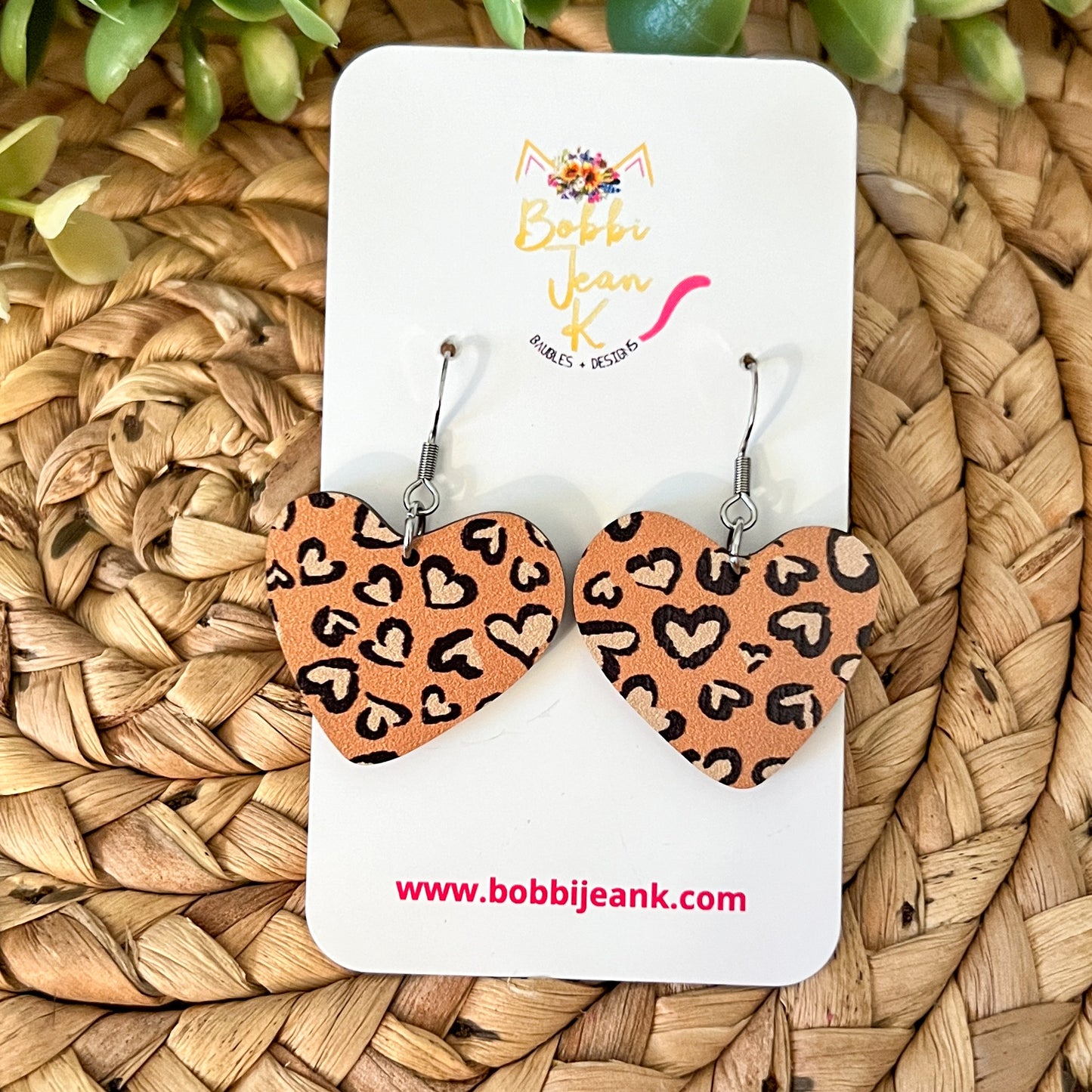 Leopard Heart Print Wood Heart Earrings: Choose From 3 Styles