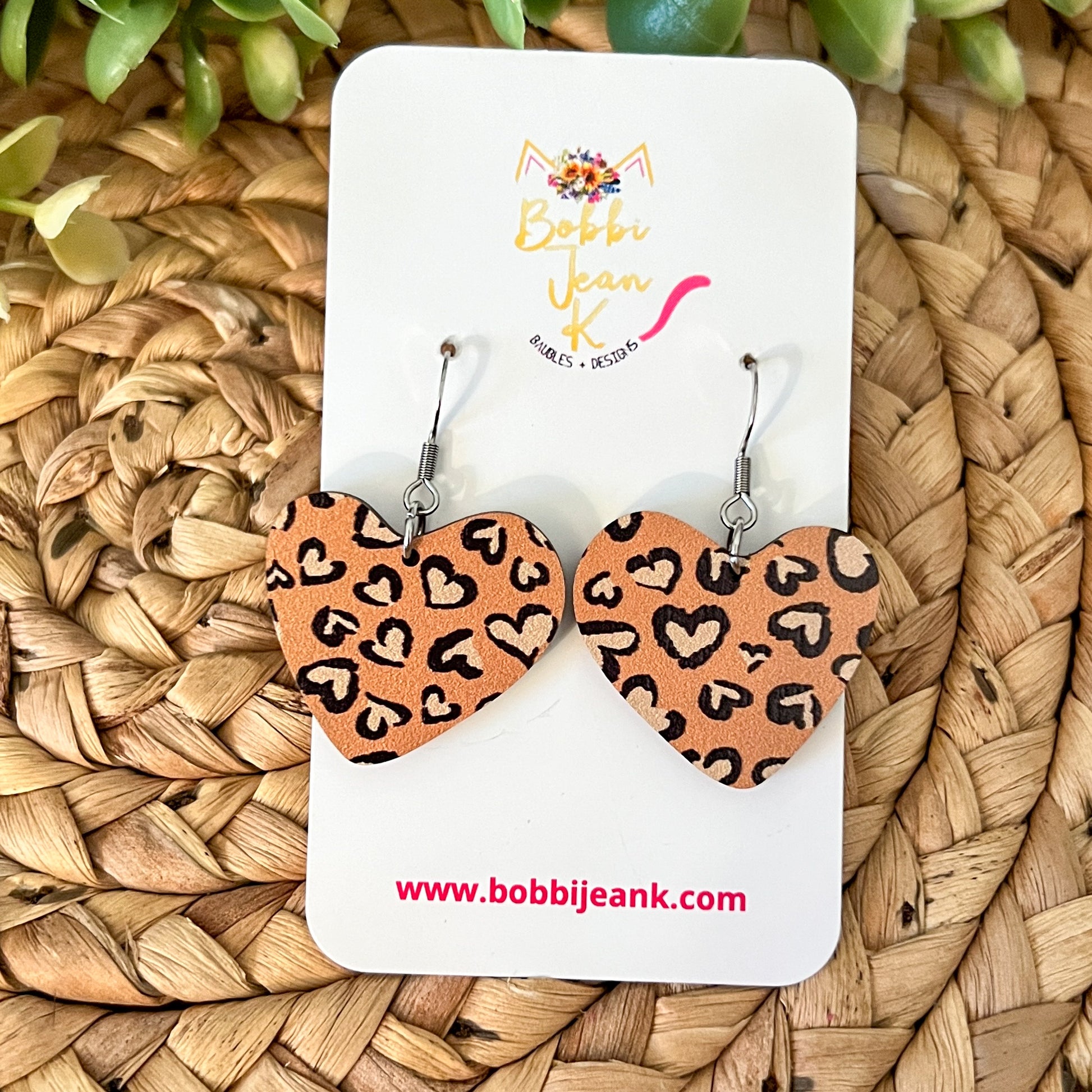 Leopard Heart Print Wood Heart Earrings: Choose From 3 Styles