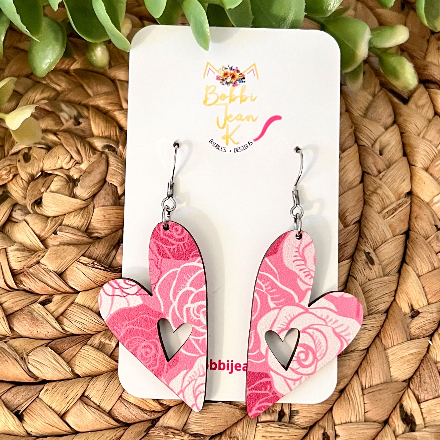 Roses Wood Heart Earrings: Choose From 3 Styles
