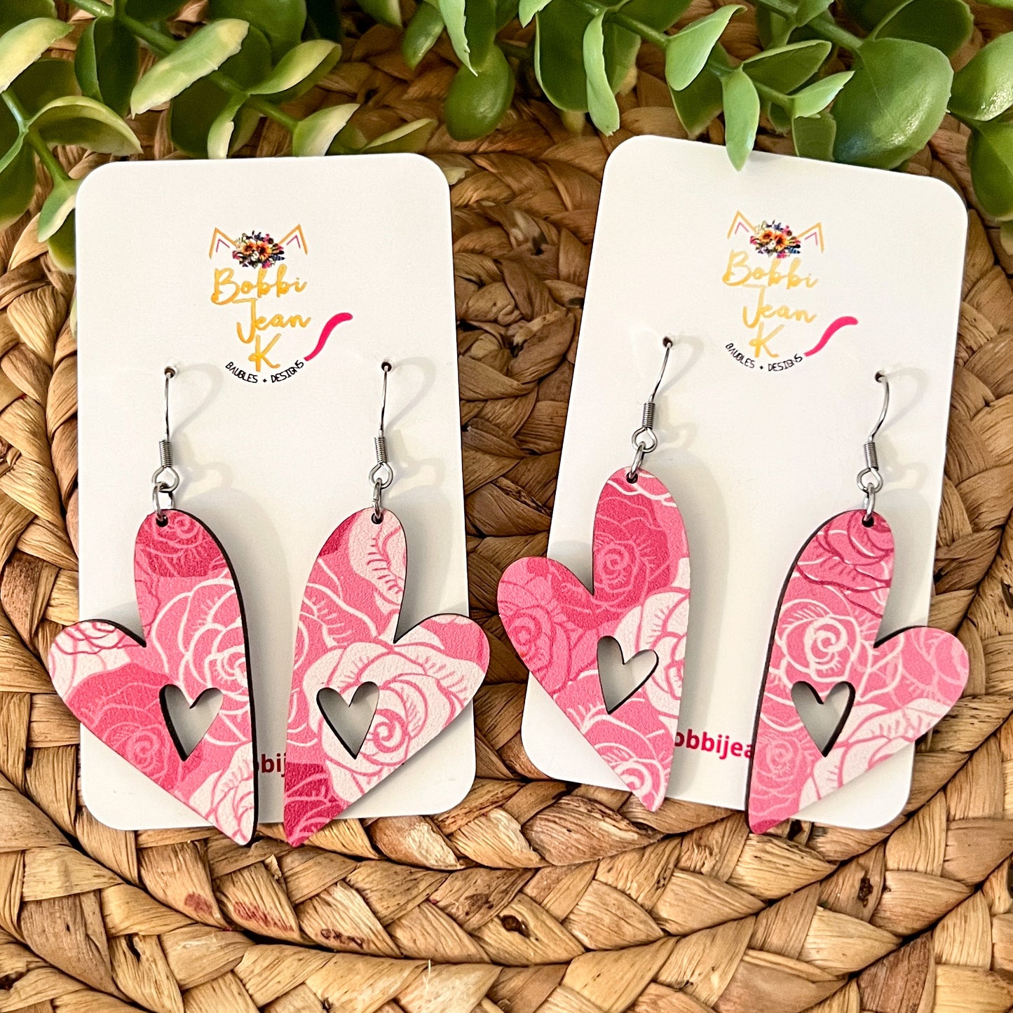 Roses Wood Heart Earrings: Choose From 3 Styles