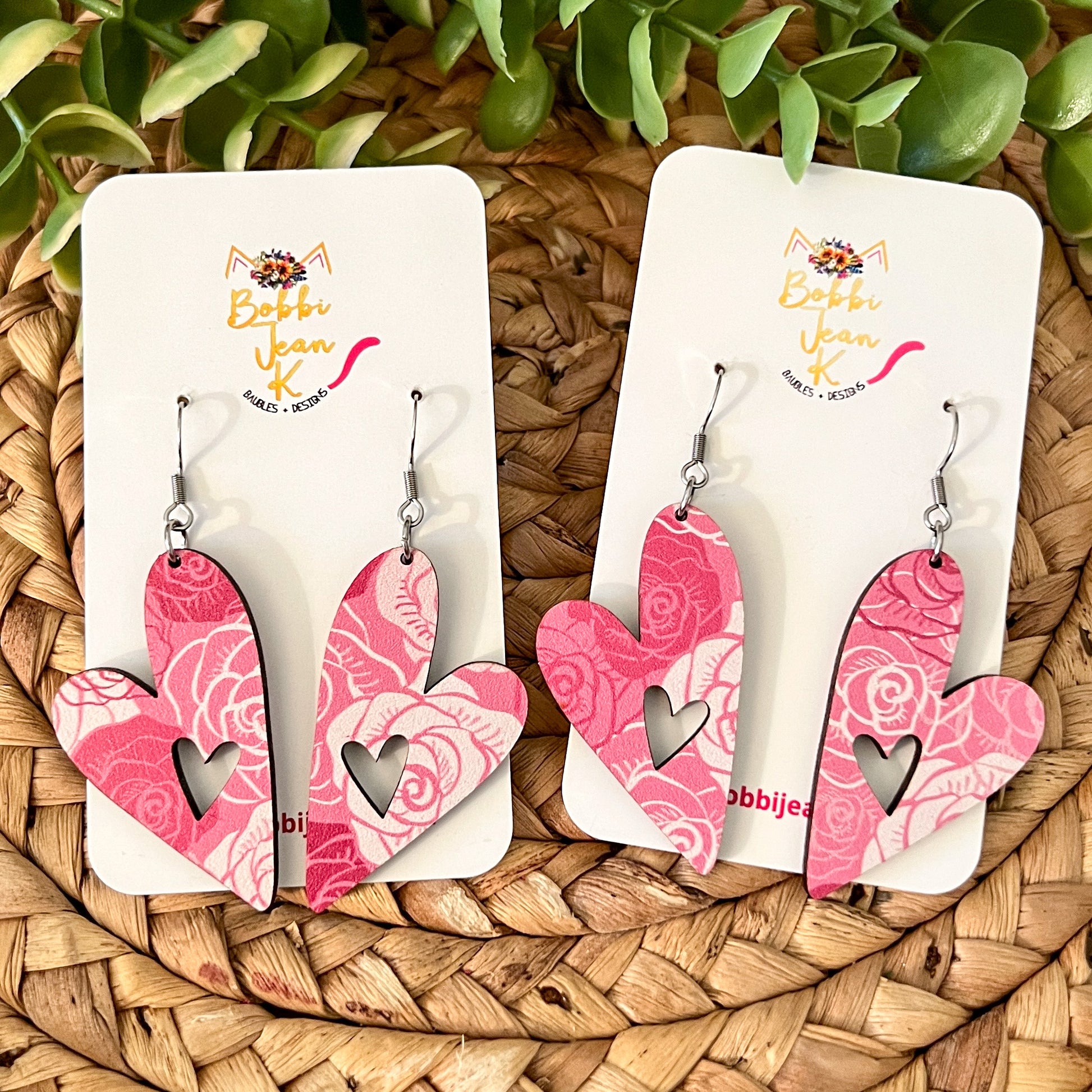 Roses Wood Heart Earrings: Choose From 3 Styles