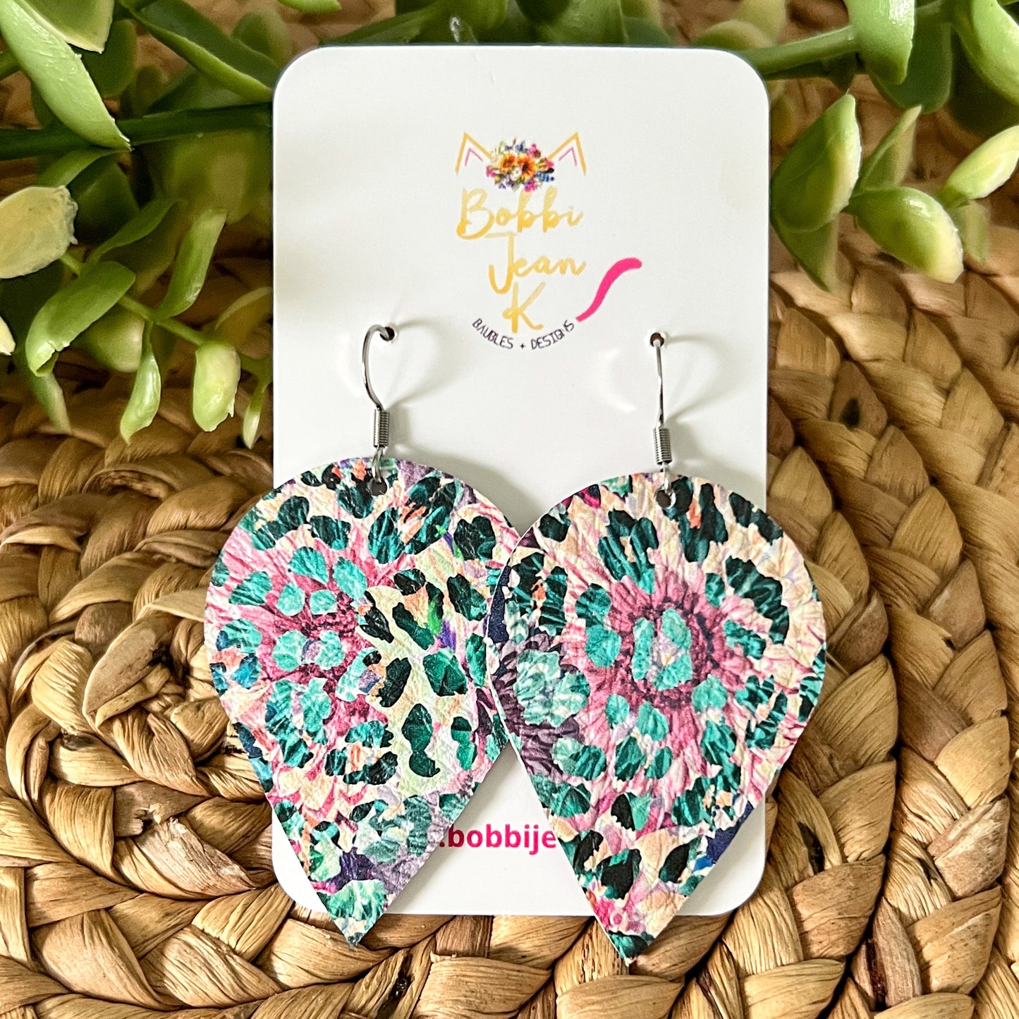 Leopard Floral Remix Leather Earrings: Choose From 2 Styles - LAST CHANCE