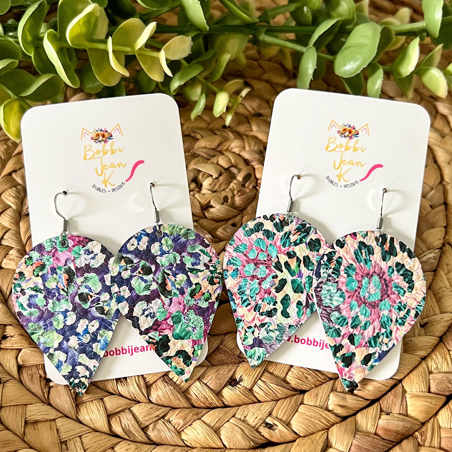 Leopard Floral Remix Leather Earrings: Choose From 2 Styles - LAST CHANCE